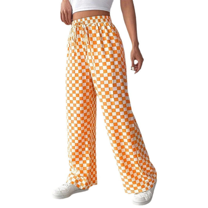Damen Weite Freizeithose mit kariertem Muster und elastischem Bund Drune