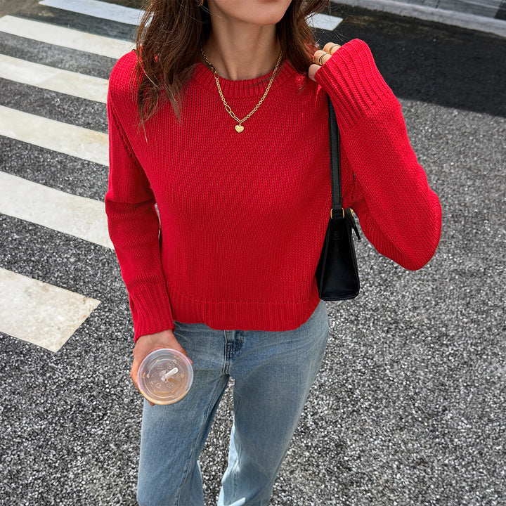 Damen nan gestrickter Feinstrick-Pullover mit Rundhalsausschnitt, leichter Oversize-Passform und gerippten Bündchen Drune