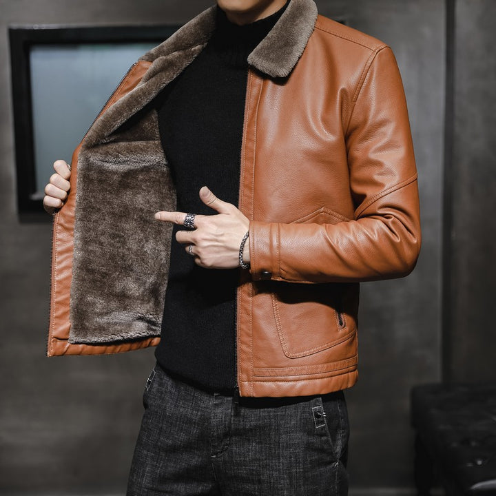 Herren Klassische Lederjacke mit Futter Drune