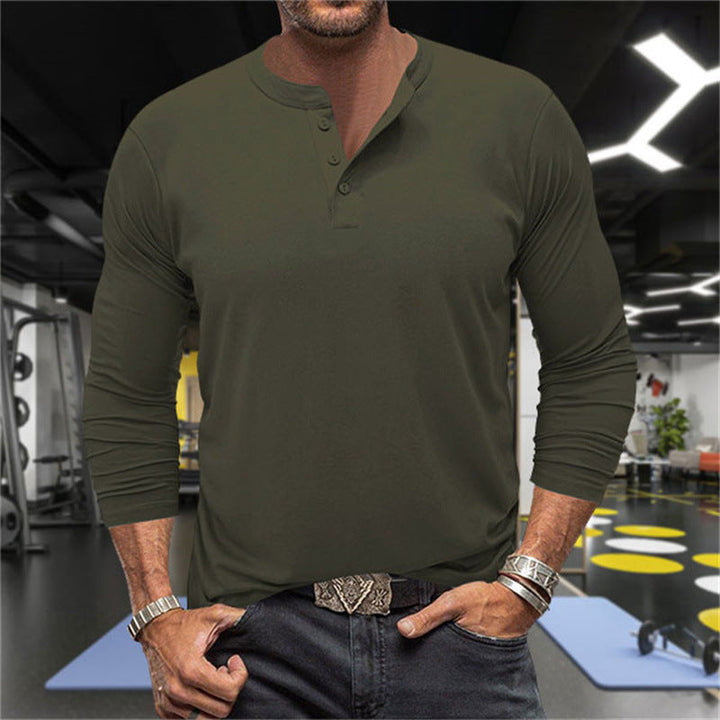 Herren Langarm-Henley-Shirt aus atmungsaktiver Baumwollmischung Drune