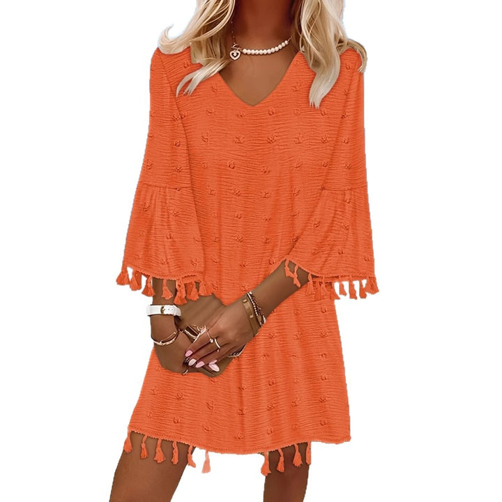 Damen Strandkleid mit modischen Fransen und V-Ausschnitt Drune