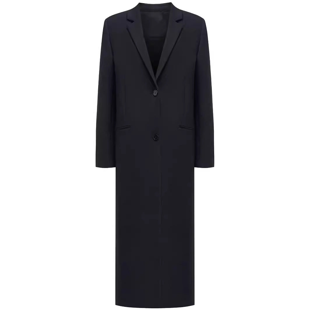 Damen lang geschnittener einreihiger Oversize-Mantel mit schmalem Revers Drune
