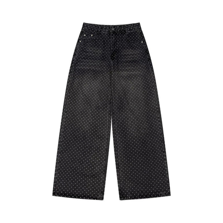 Damen High‑Waist Weite Denim‑Culotte mit Allover‑Punktmuster Drune