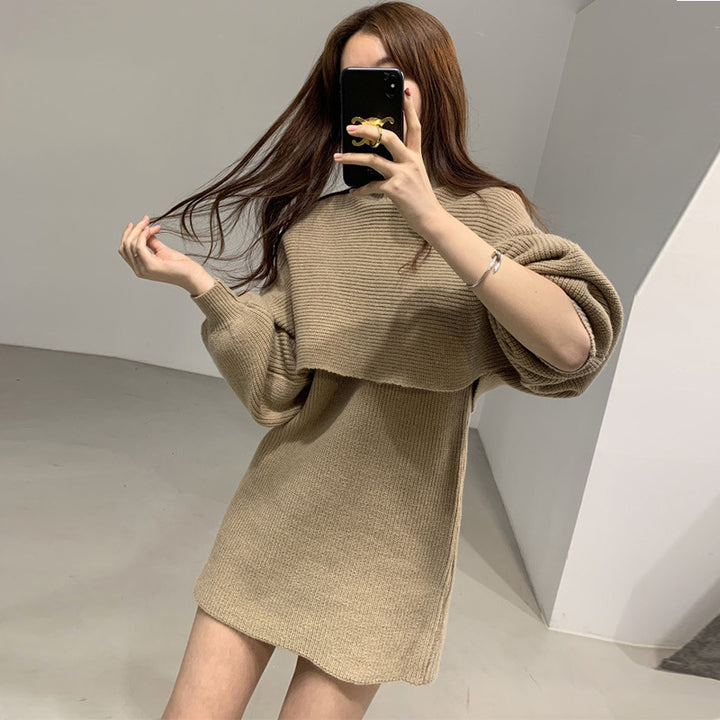 Damen modisches Strickkleid mit voluminösen Ärmeln und komfortablem Schnitt Drune