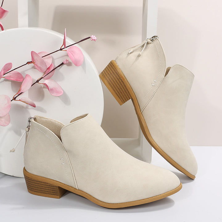 Damen nan leichte Slip-On Ankle-Boots aus Veloursimitat mit V-Ansatz, gepolstertem Komfortfußbett und gestapeltem Blockabsatz Drune