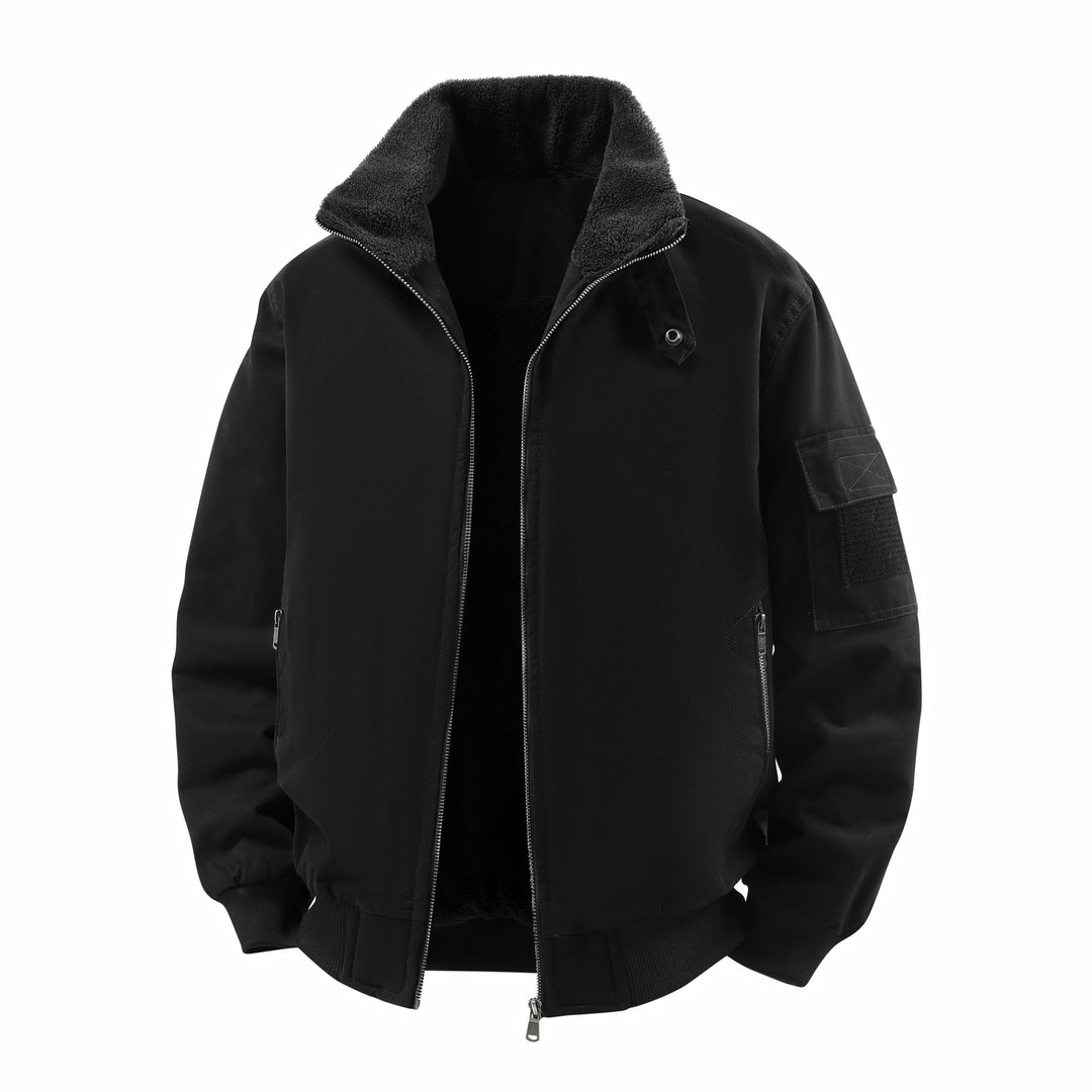 Herren Kurze Thermo-Bomberjacke mit Teddykragen, Fleece-Innenfutter & Utility-Ärmeltasche Drune