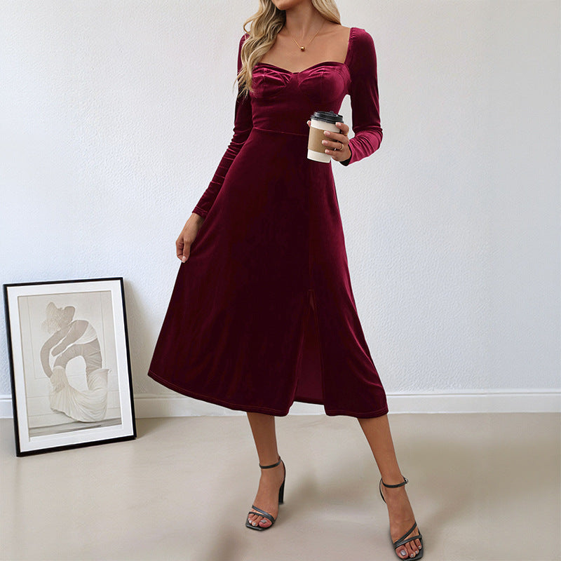 Damen Elegantes Maxikleid mit tiefem Ausschnitt und Schlitz Drune