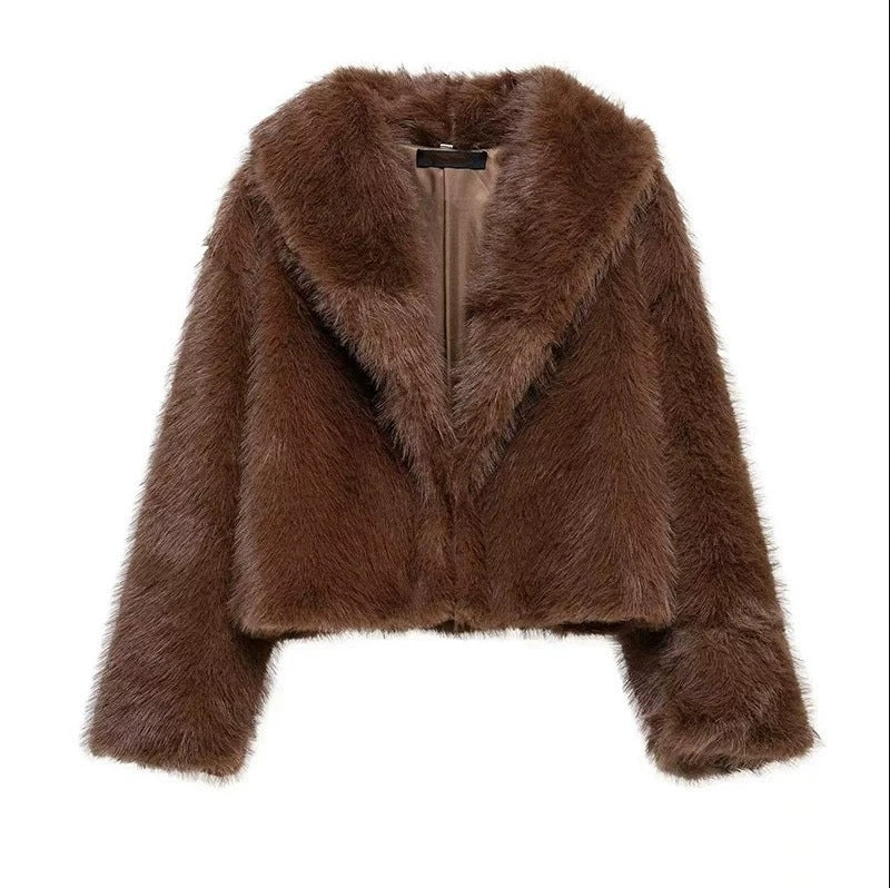 Damen Kurzer Boxy Kunstpelz‑Blouson mit voluminösem Schalkragen Drune