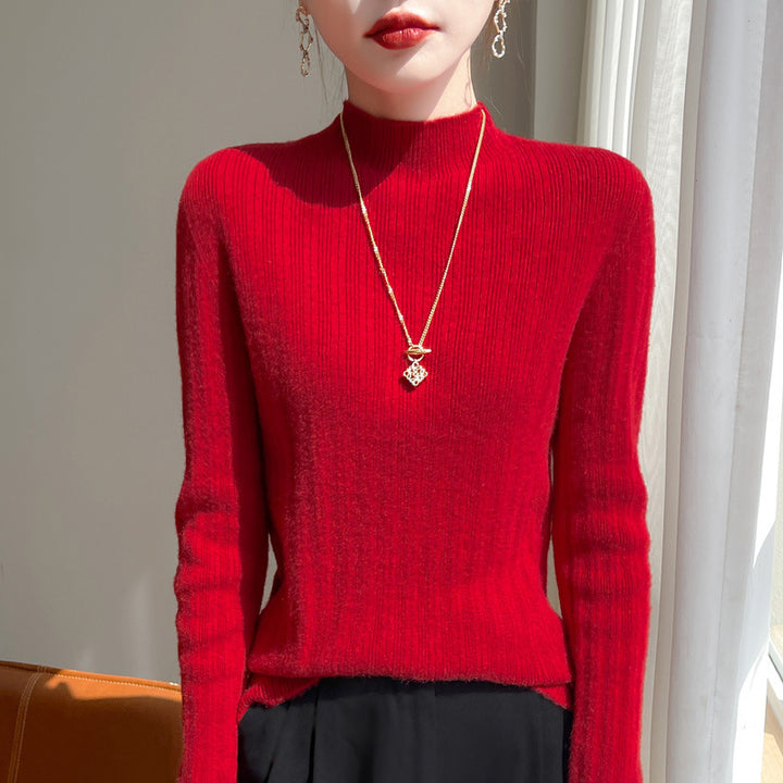 Damen Schmal geschnittener Feinstrick-Pullover mit kurzem Stehkragen und feiner Rippenstruktur Drune