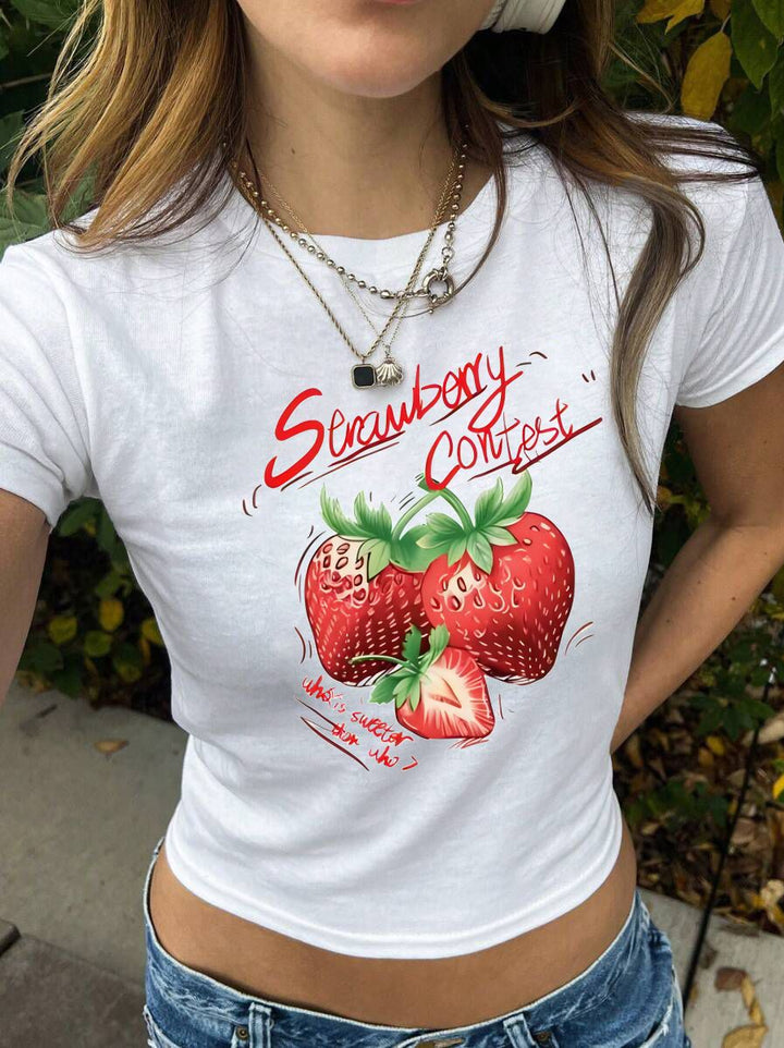 Damen Crop-T-Shirt mit künstlerischem Statementdruck Drune