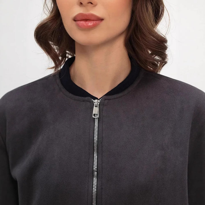 Damen weiche Oversized-Sweatjacke mit modernem Reißverschluss und seitlichen Eingrifftaschen Drune