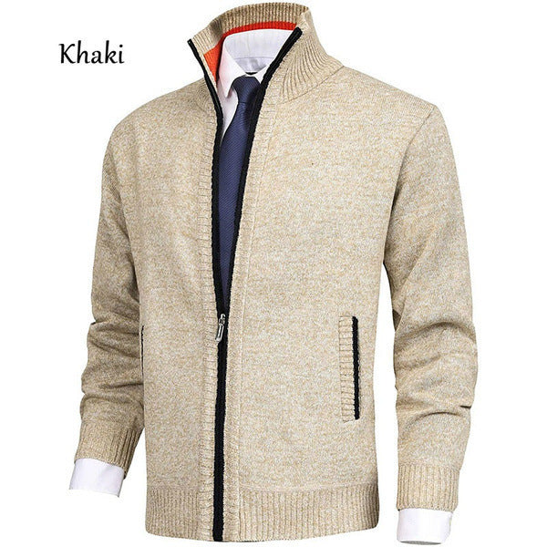 Herren modische Strickjacke mit hohem Kragen und eleganten Kontrastdetails Drune