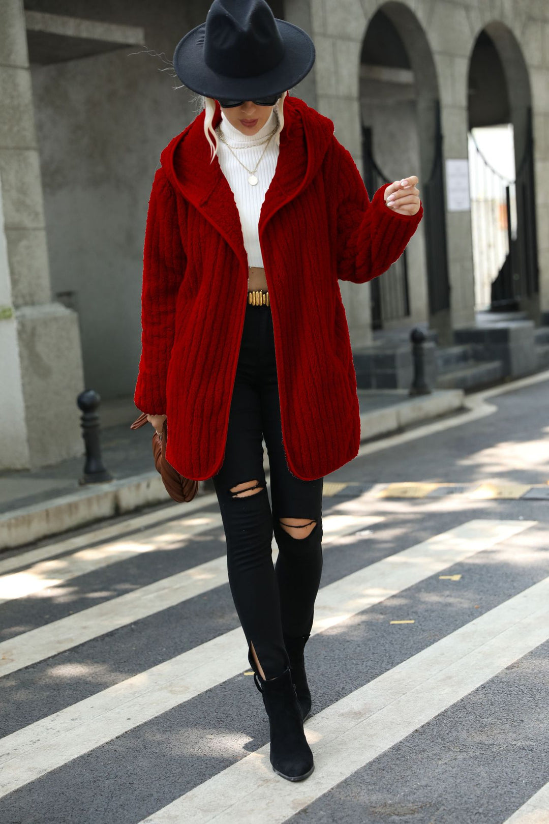 Damen Flauschige Langjacke im strukturierten Design Drune