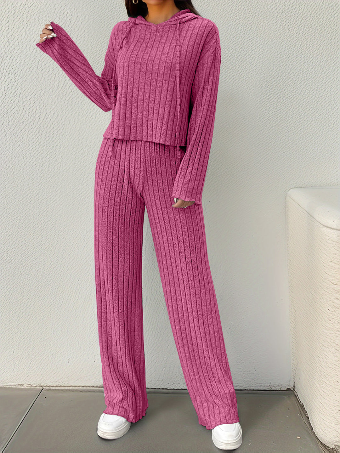 Damen lässiges Strick-Lounge-Set mit Kapuze und weitem Schnitt Drune