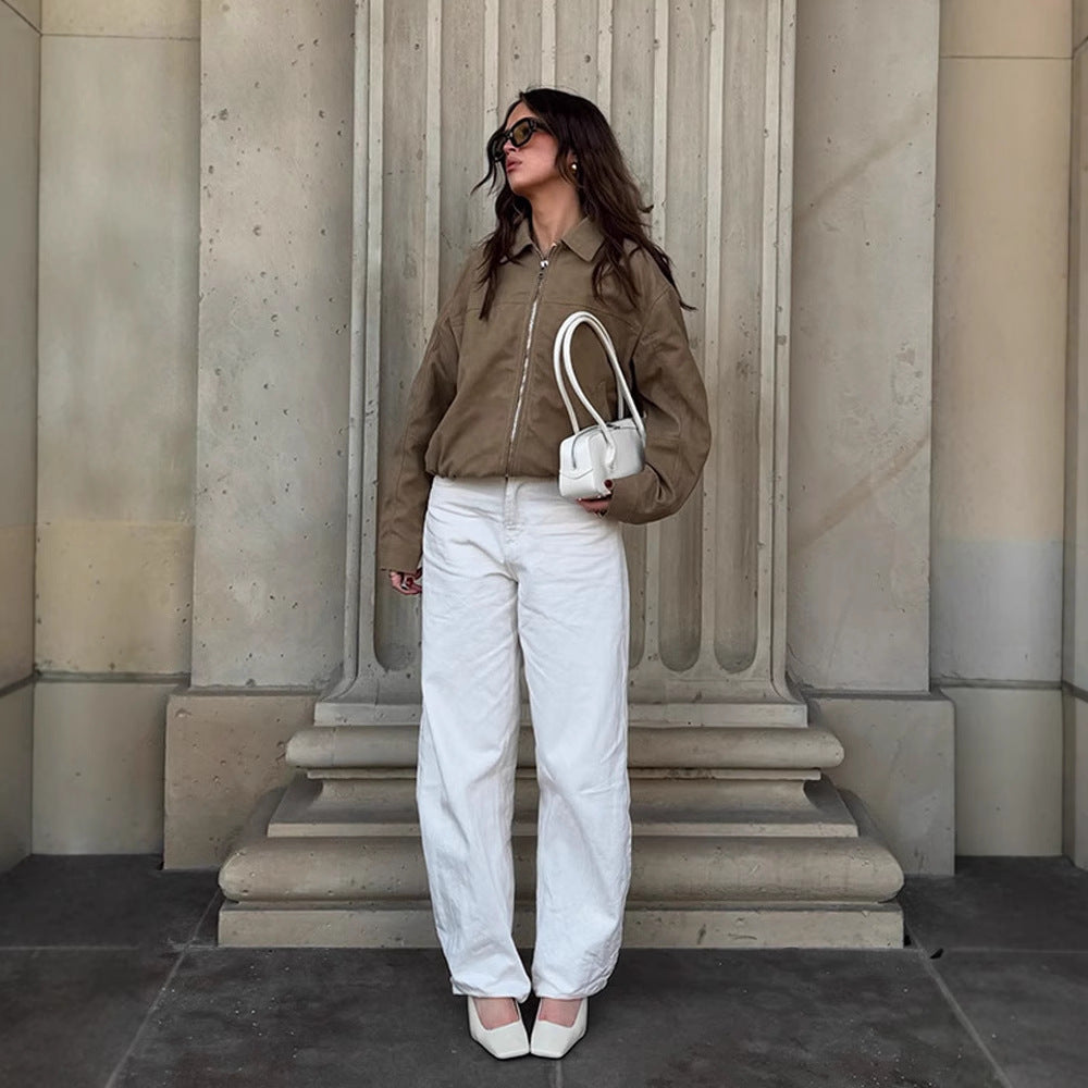 Damen lässige Wildlederjacke im Oversized-Schnitt Drune