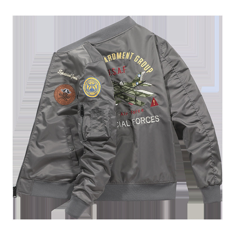 Männer's  heritage bestickte aviator bomber mit Rückflugzeugmotiv und Ärmeltasche für Stifte Drune