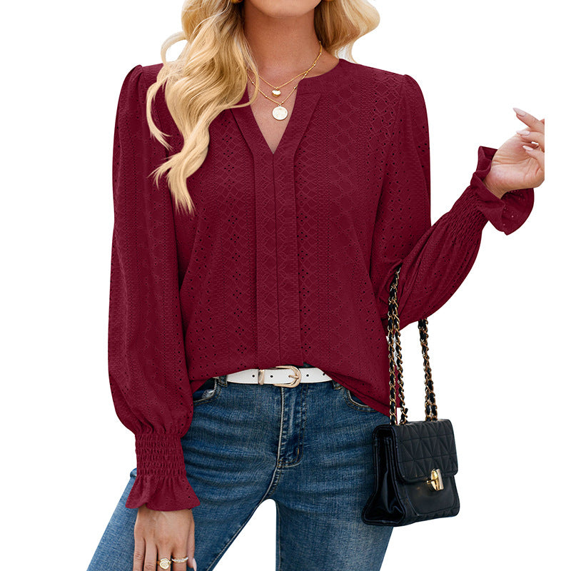 Damen Bluse mit elegantem Lochmuster und lässigem Schnitt Drune