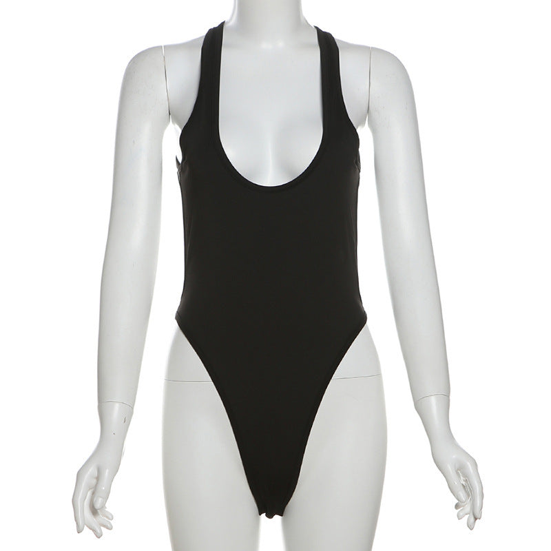 Damen Eleganter Hochschnitt Badeanzug Drune