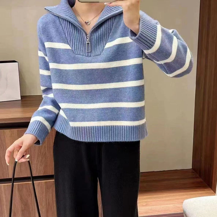 Damen lässiger Pullover mit hohen Kragen und dekorativem Reißverschluss Drune