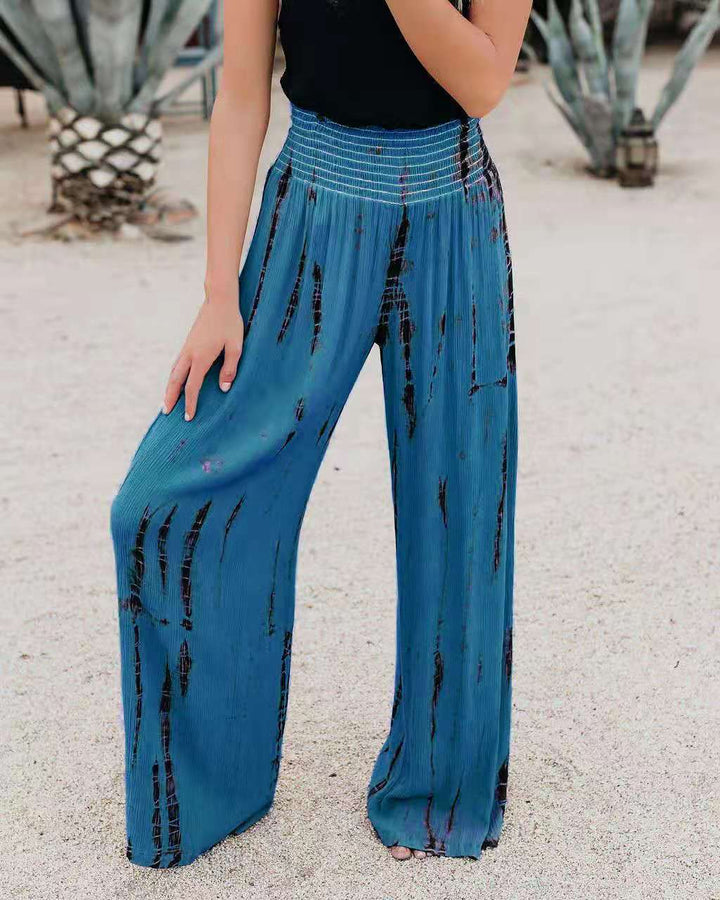 Damen elegante weite Pluderhose mit tiefem Bund und grafischem Druck Drune