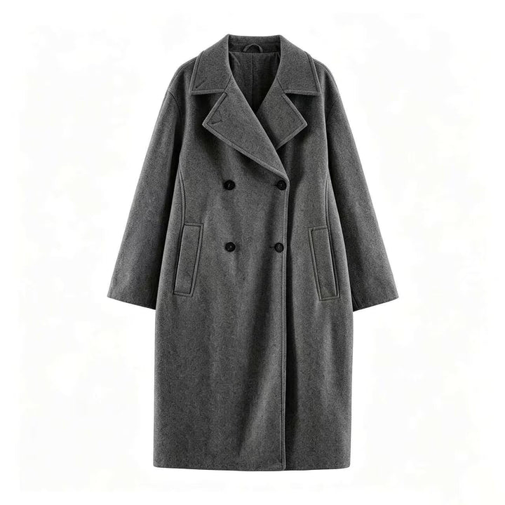 Damen Midilanger Wollmix-Doppelreihenmantel mit weitem Revers und Eingrifftaschen Drune