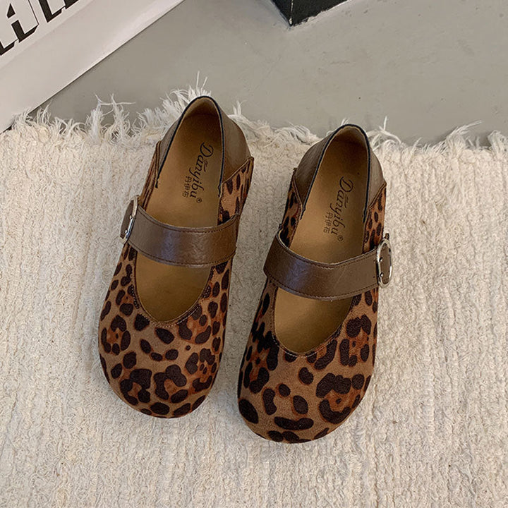 Damen Mary-Jane Schuhe mit modischem Leoprint und komfortablem Riemen Drune