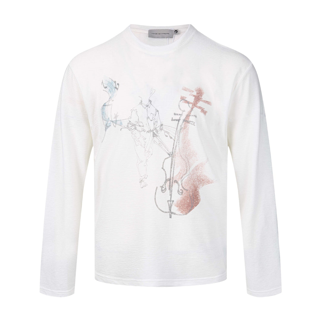 Damen Feinstrukturiertes Langarmshirt mit Rundhalsausschnitt und filigranem Grafikprint Drune