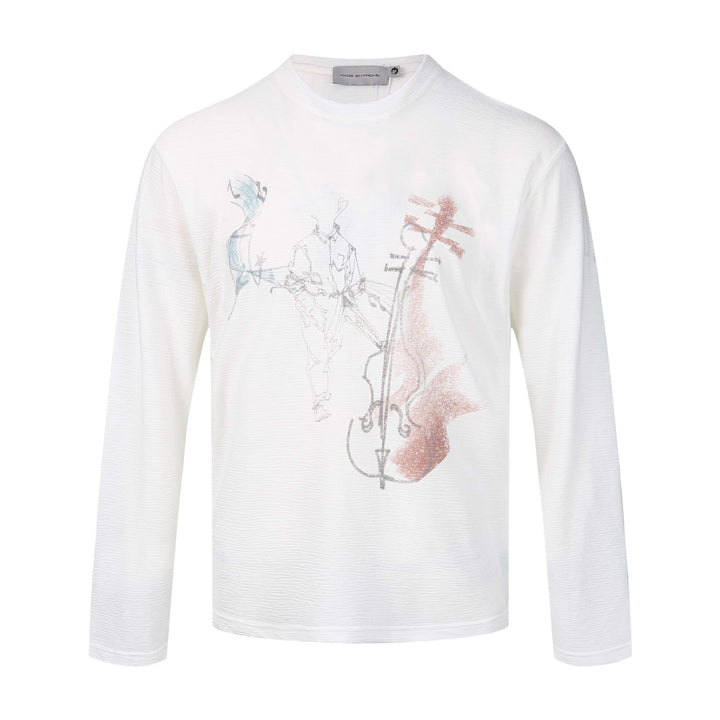 Damen Feinstrukturiertes Langarmshirt mit Rundhalsausschnitt und filigranem Grafikprint Drune