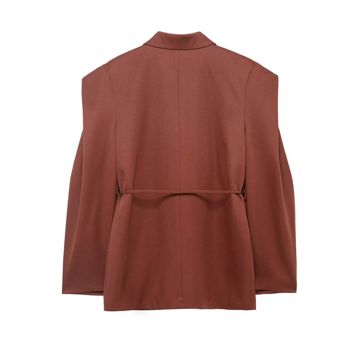 Damen nan taillierter Blazer mit markanten Schulterpolstern, Bindegürtel und Pattentaschen Drune