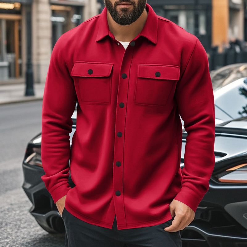 Herren nan Wollmix-Überhemdjacke mit Pattentaschen verdeckter Druckknopfleiste und Hemdkragen Drune