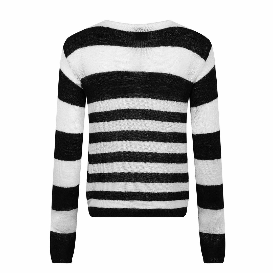 Unisex Gestreifter leichter Mohair‑Mix Rundhalspullover mit Vintage‑Motiv Drune