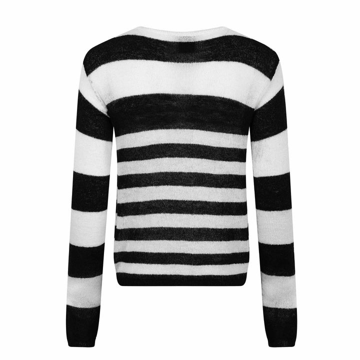 Unisex Gestreifter leichter Mohair‑Mix Rundhalspullover mit Vintage‑Motiv Drune