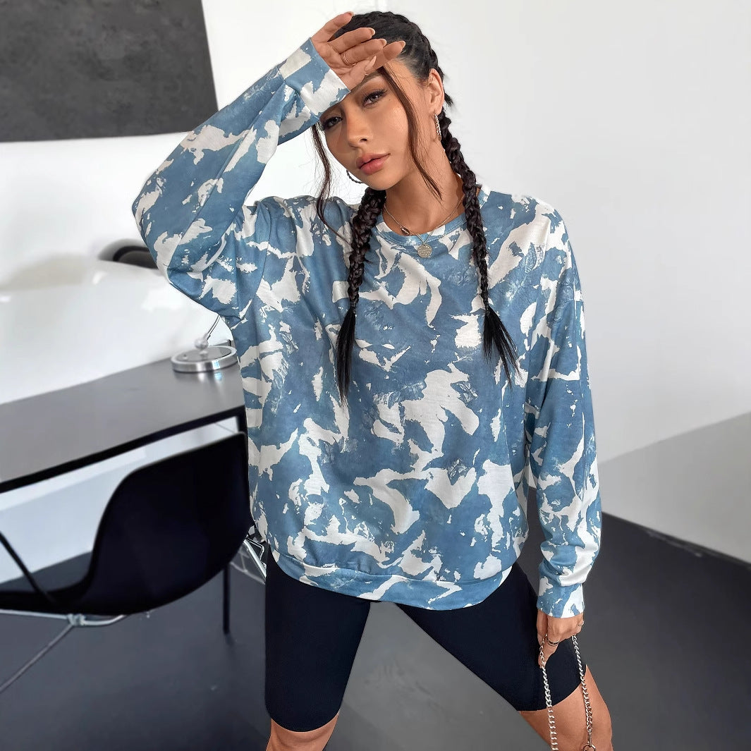 Damen lässiger Sweatshirt mit modernem Camouflage-Muster und übergroßem Schnitt Drune