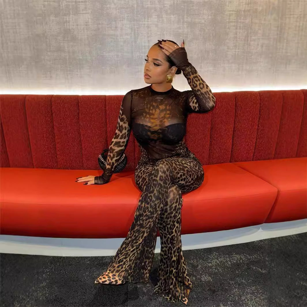 Drune | Leopard-Print Langarm-Top und Hosen-Set
