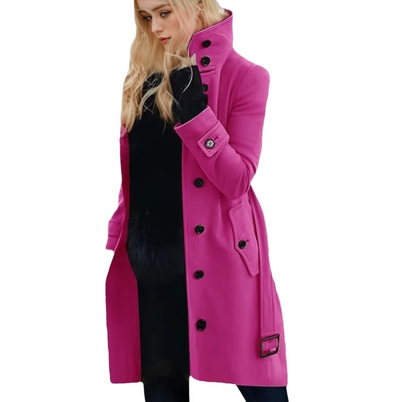 Damen eleganter Trenchcoat mit hohem Kragen Drune