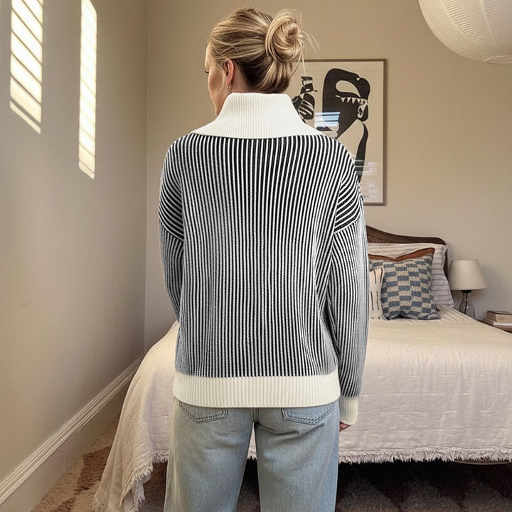 Damen Oversized Pullover mit Kragen Drune