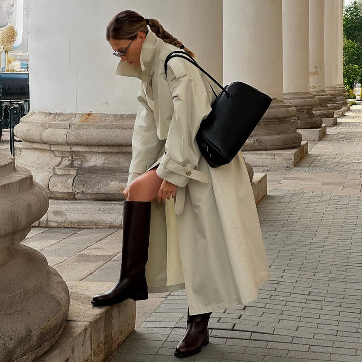 Damen Modischer Trenchcoat mit breitem Gürtel und weiten Ärmeln Drune