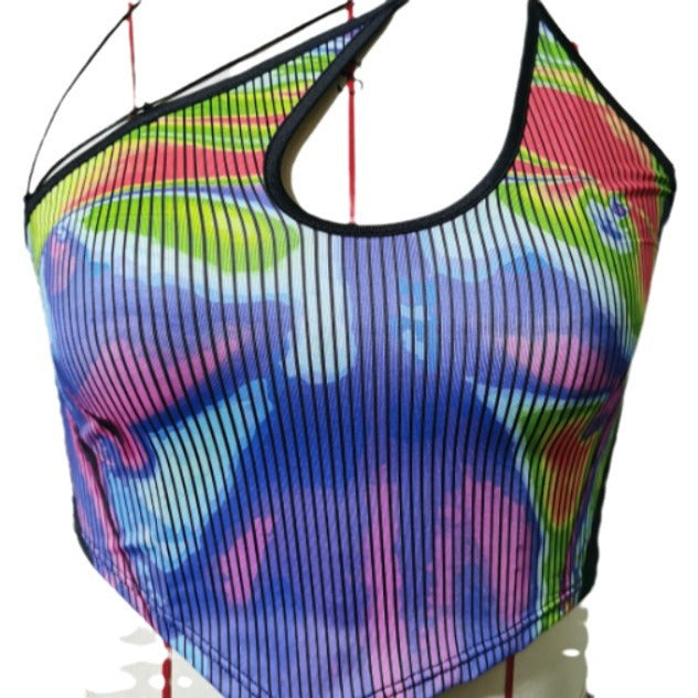 Damen Sportliches Crop-Top mit kreativem Farbdesign Drune