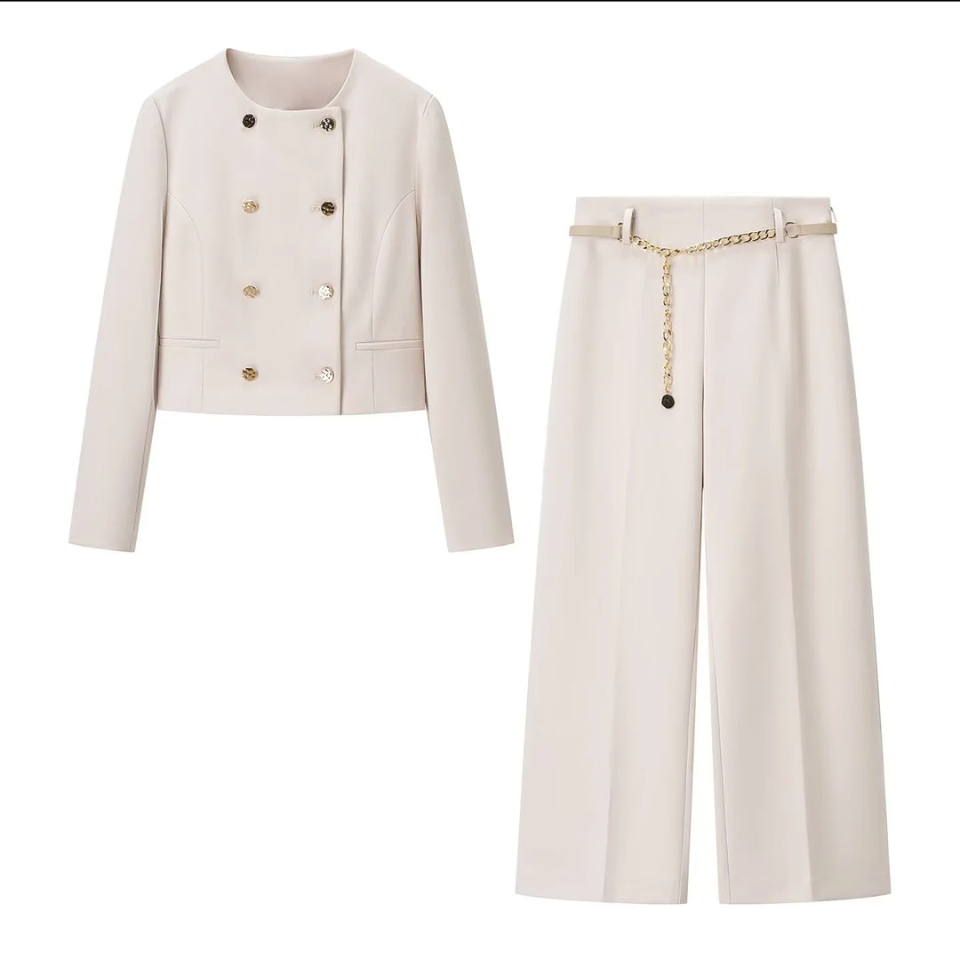 Damen nan weit geschnittene Highwaist-Hose mit Bügelfalte und abnehmbarem Schmuckketten-Gürtel Drune