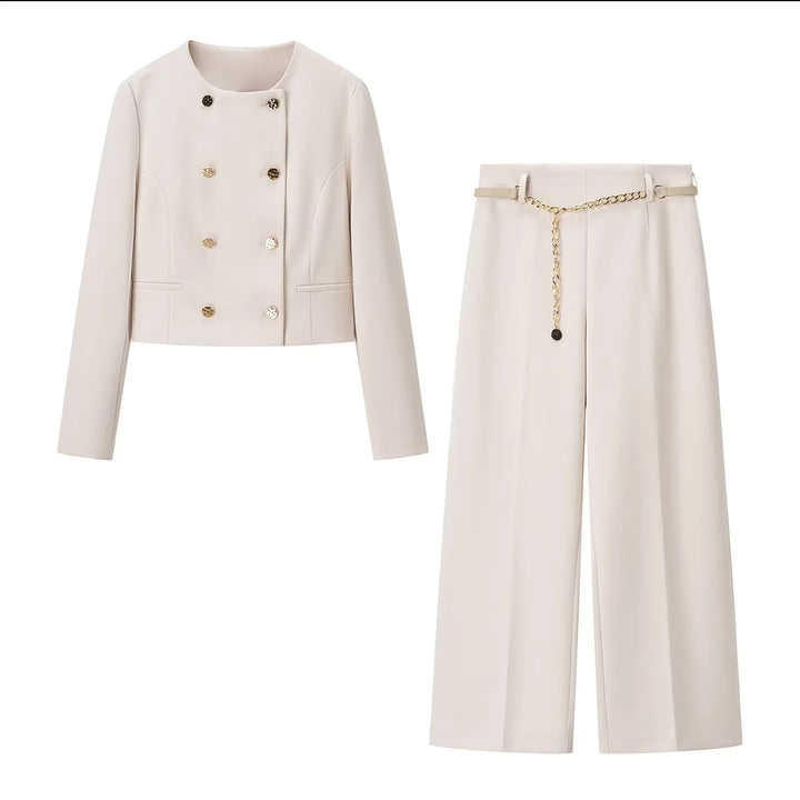 Damen nan weit geschnittene Highwaist-Hose mit Bügelfalte und abnehmbarem Schmuckketten-Gürtel Drune
