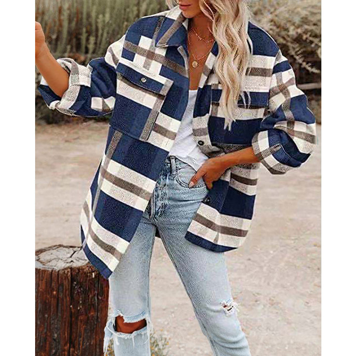 Damen Oversize-Karo-Hemdjacke mit Brusttaschen und weichem Flanell Drune