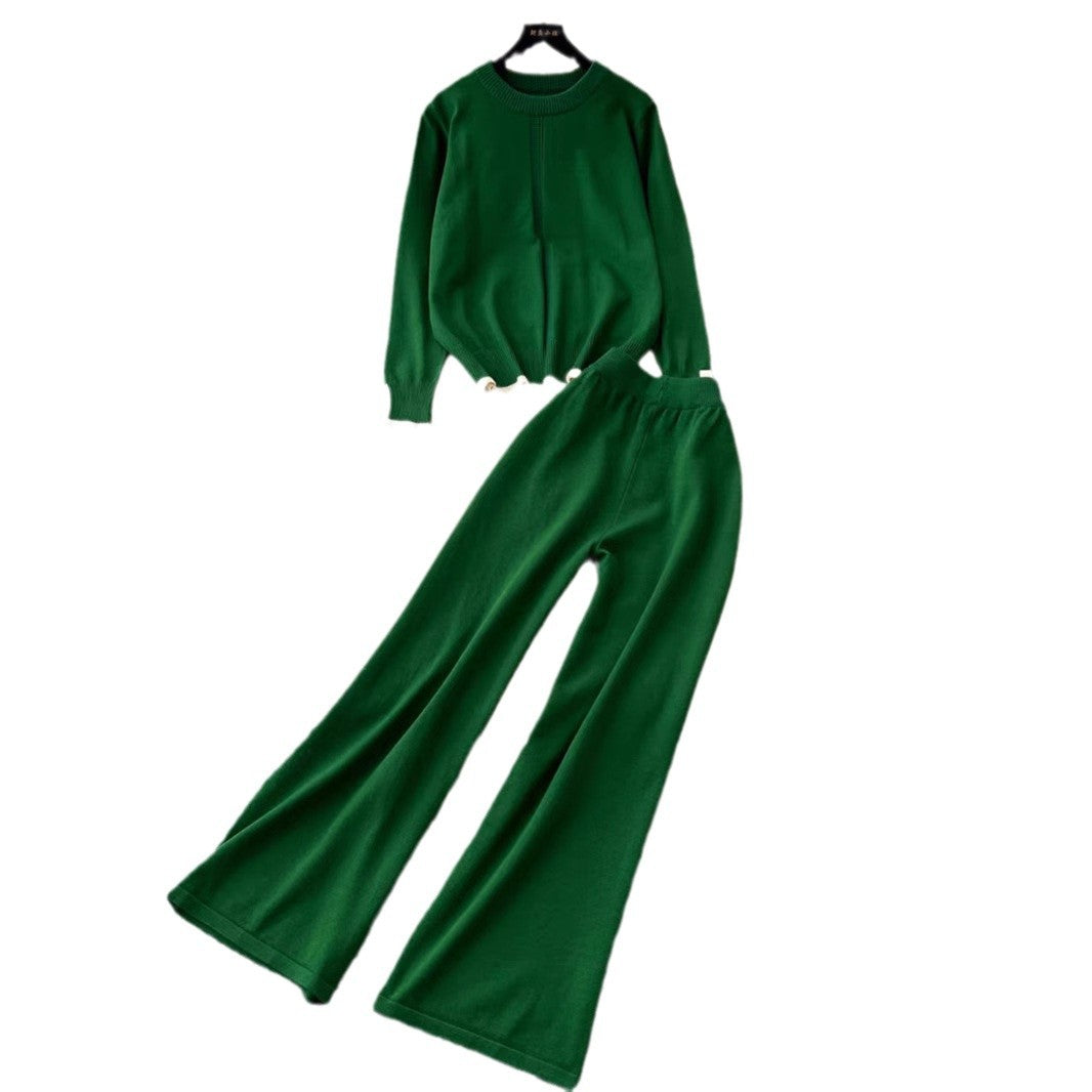 Damen modisches und bequemes Strick-Loungewear-Set mit weitem Bein Drune