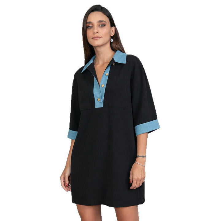 Damen oversized Polo-Tunika mit Kontrastkragen und aufgesetzten Brusttaschen Drune