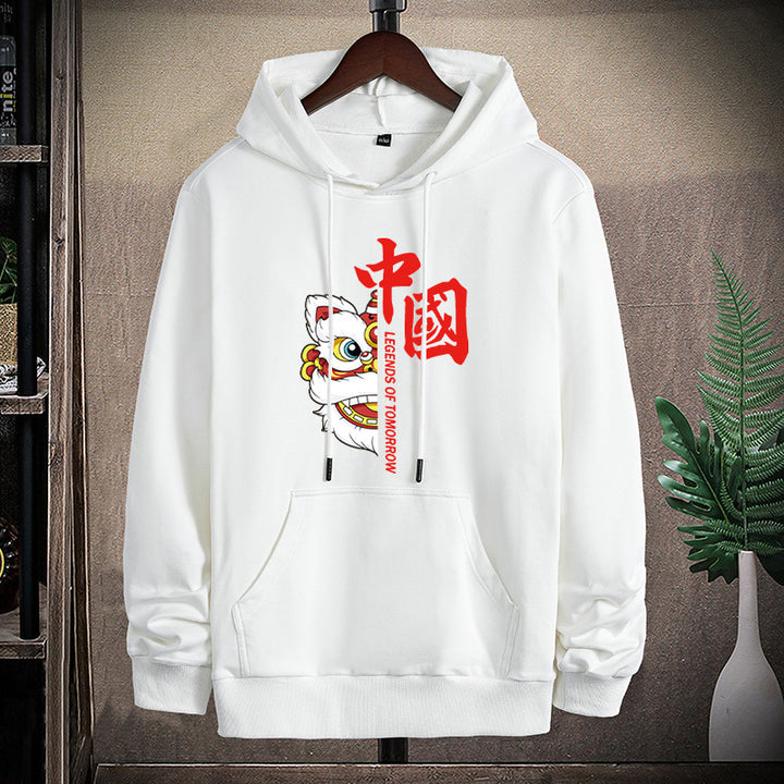 Unisex Kapuzenpullover mit asiatischem Löwenmotiv und Kängurutasche Drune
