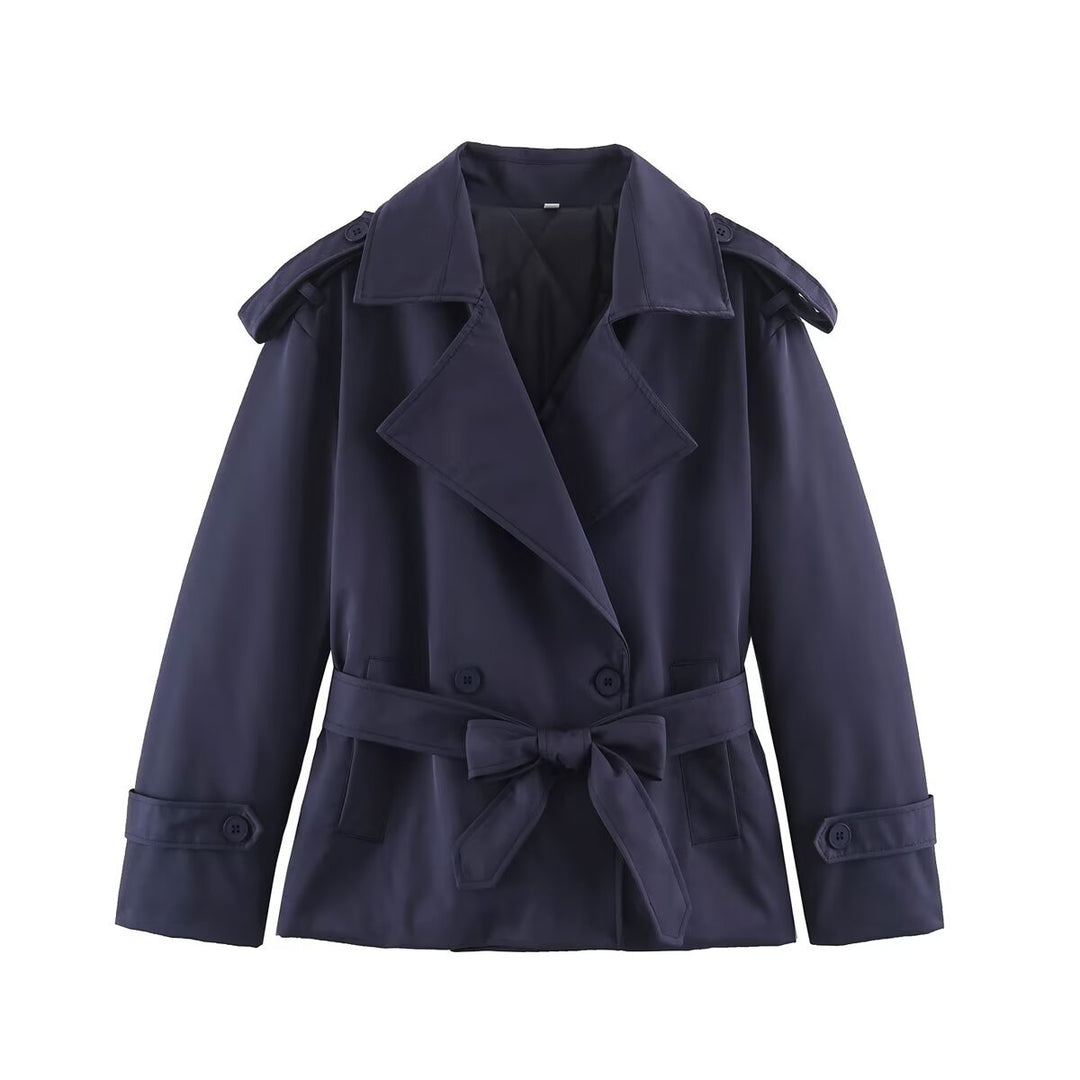 Damen Taillierte Kurz-Trenchjacke mit Bindegürtel und Schulterpatten Drune