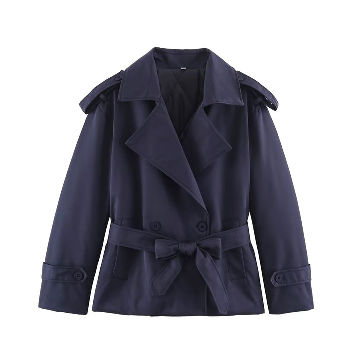 Damen Taillierte Kurz-Trenchjacke mit Bindegürtel und Schulterpatten Drune