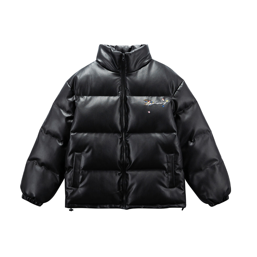 Damen Wattierte Kurzjacke mit floraler Stickerei und hohem Stehkragen Drune