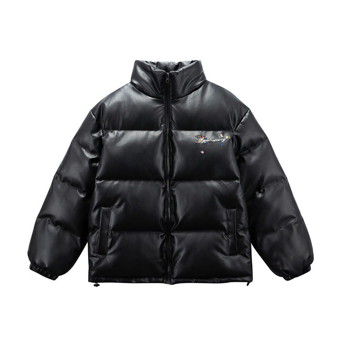Damen Wattierte Kurzjacke mit floraler Stickerei und hohem Stehkragen Drune