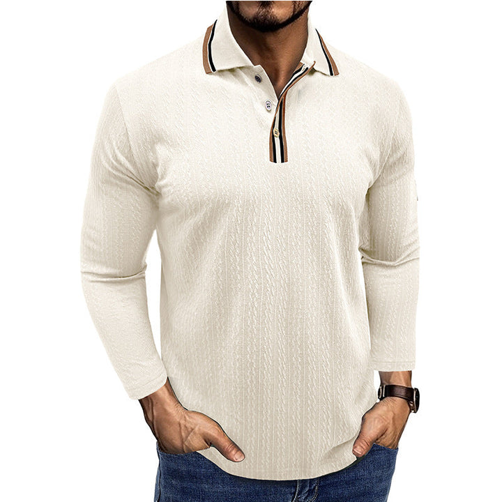 Drune | Polo Shirt Taillierte Passform Lange Ärmel Gestreifter Kragen Strick Textur