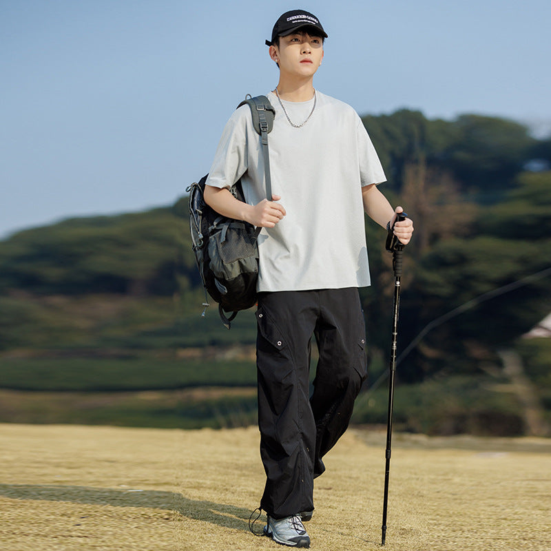 Herren Oversize-T‑Shirt aus schwerem Baumwolljersey mit weitem Schnitt und verstärktem Rundhals Drune